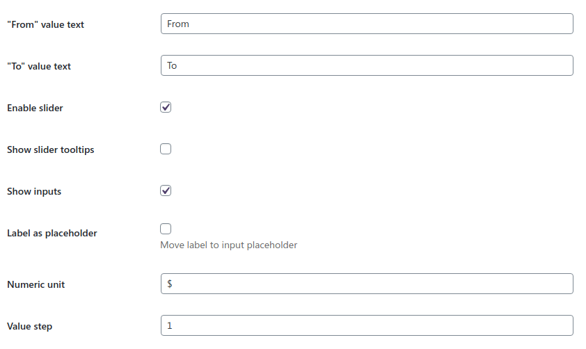 Numeric question settings